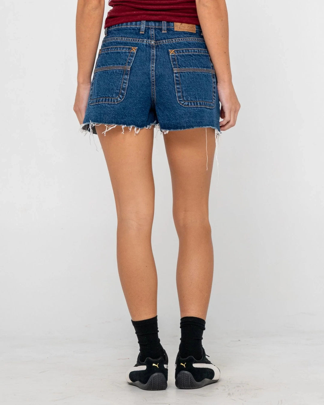 Rusty Penny Kick Flare Denim Shorts - Deep Sea Blue 