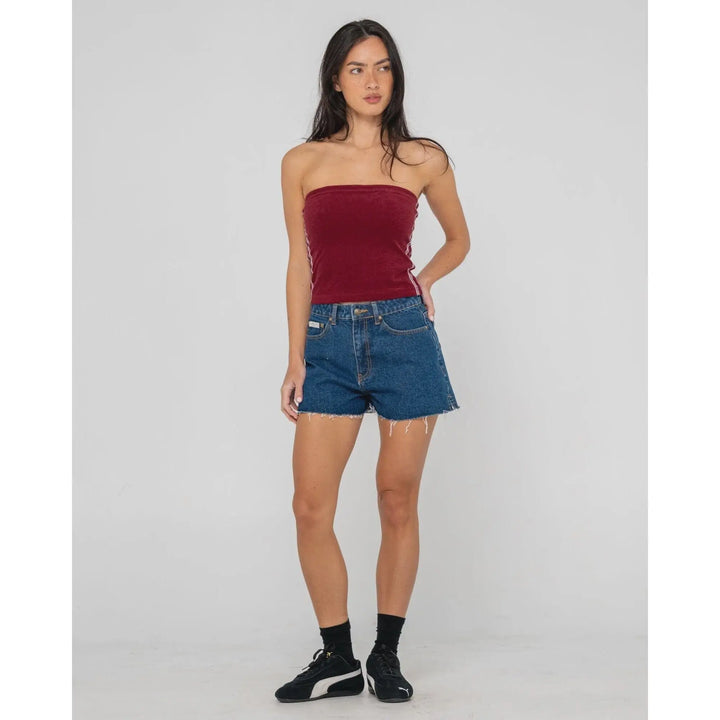 Rusty Penny Kick Flare Denim Shorts - Deep Sea Blue 