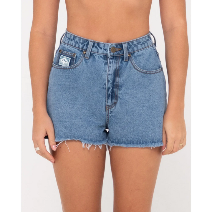 Rusty Penny Kick Flare Denim Shorts 