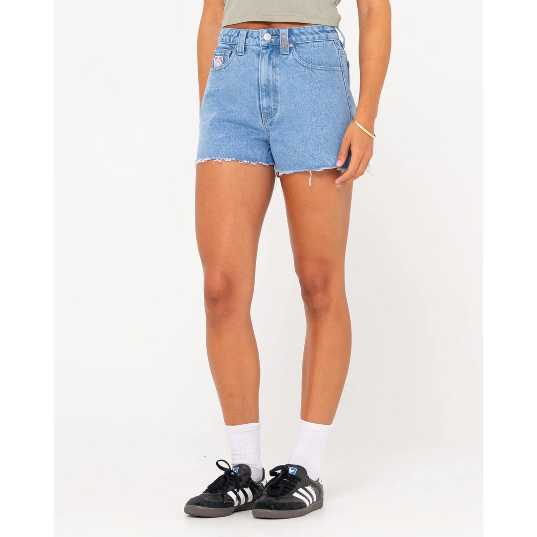 Rusty Penny Kick Flare Denim Shorts 