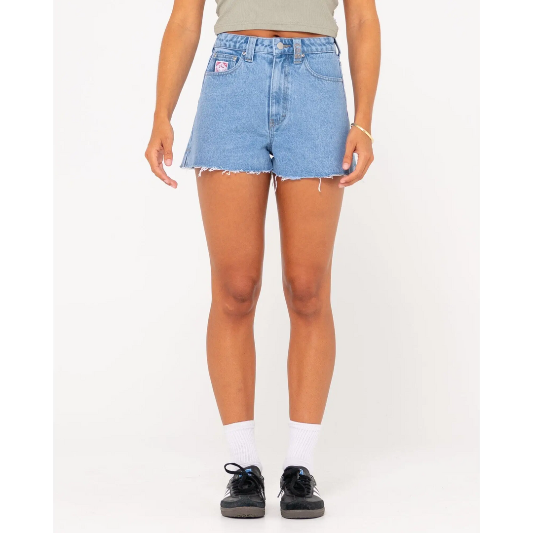Rusty Penny Kick Flare Denim Shorts 