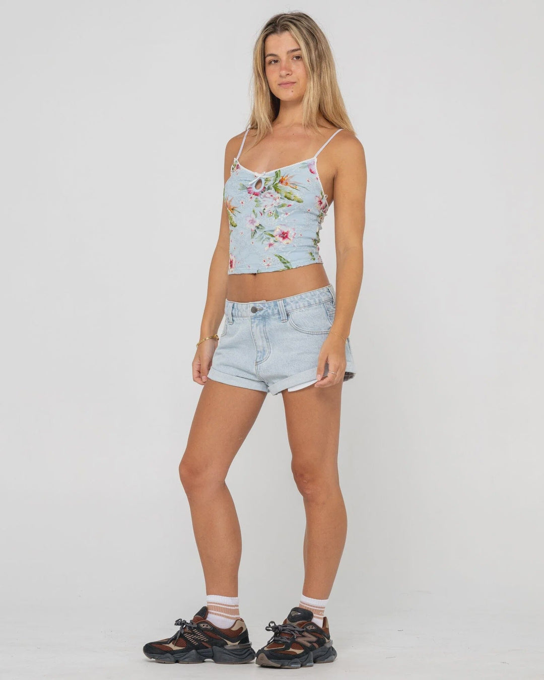 Rusty Pheonix Low Rise Denim Mini Shorts - Sky Blue Heather 