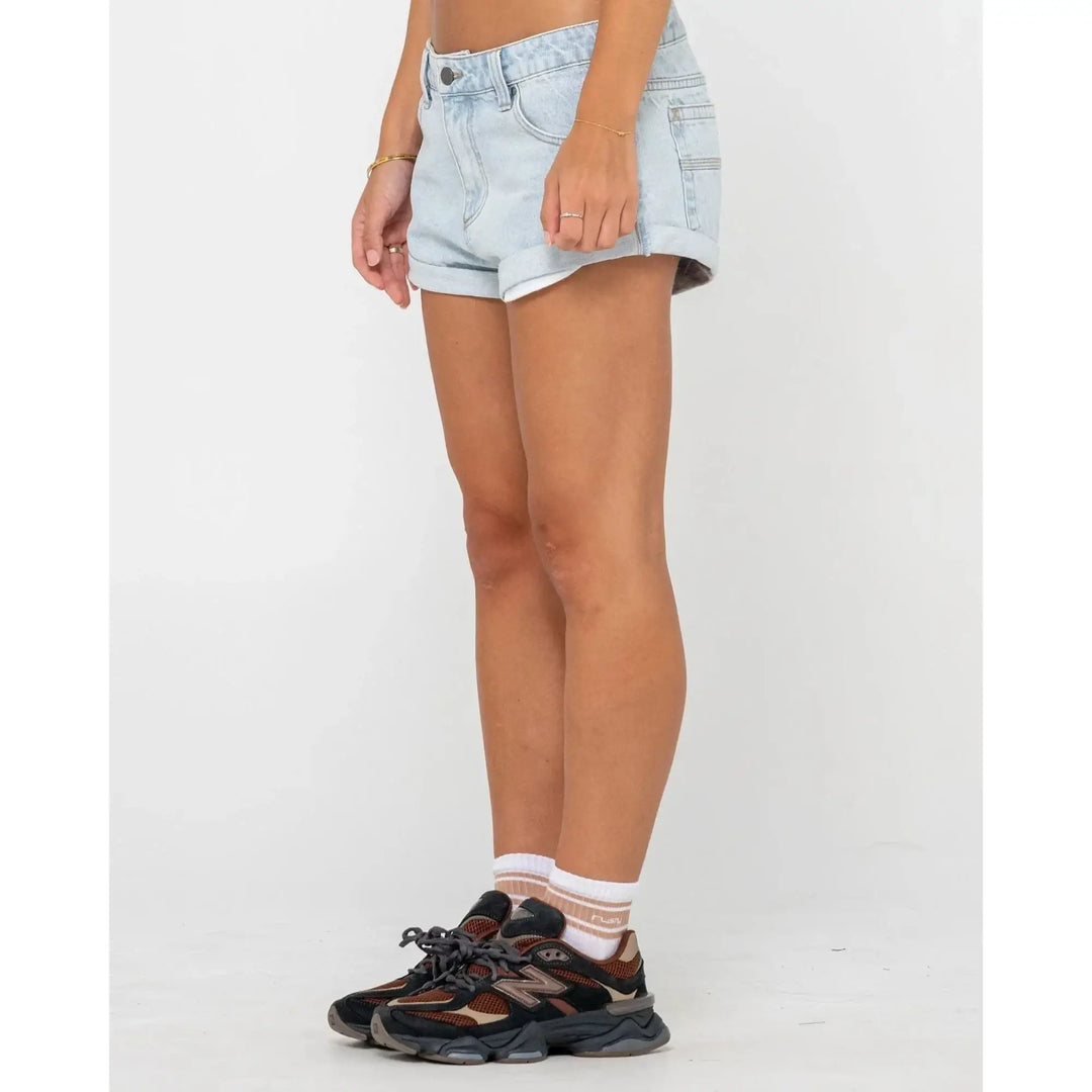 Rusty Pheonix Low Rise Denim Mini Shorts - Sky Blue Heather 