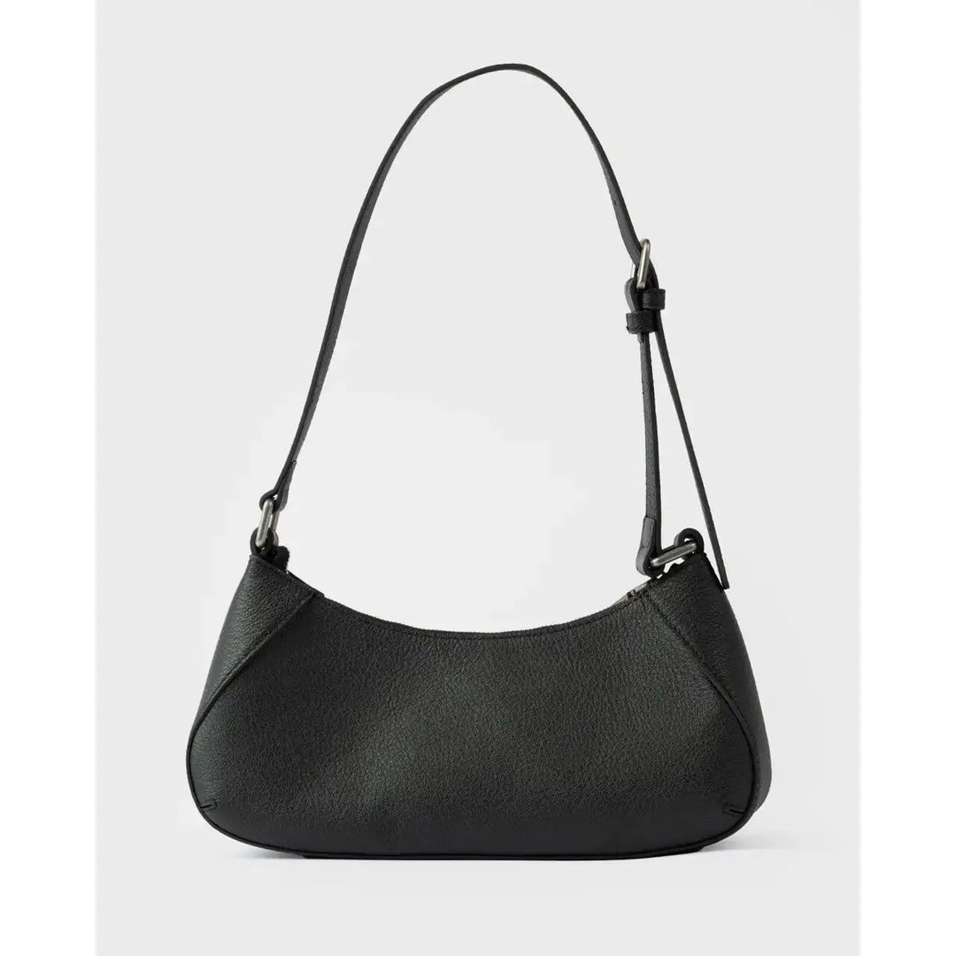 Rusty R Dot Buckle Leather Bag - Black