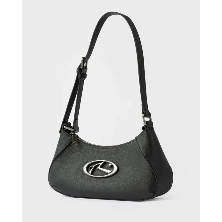Rusty R Dot Buckle Leather Bag - Black