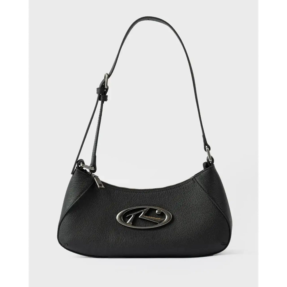 Rusty R Dot Buckle Leather Bag - Black