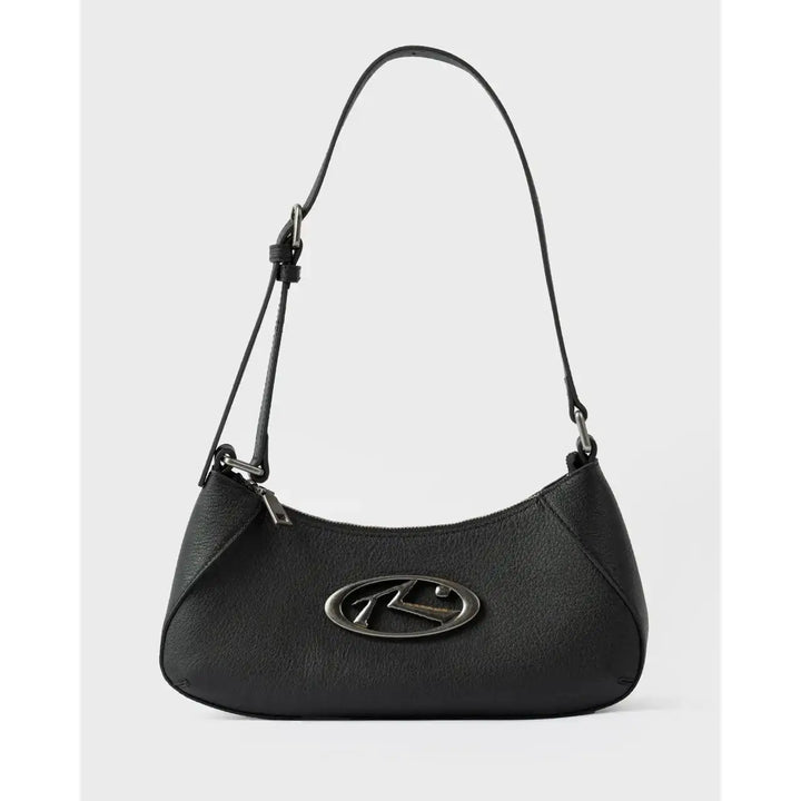 Rusty R Dot Buckle Leather Bag - Black