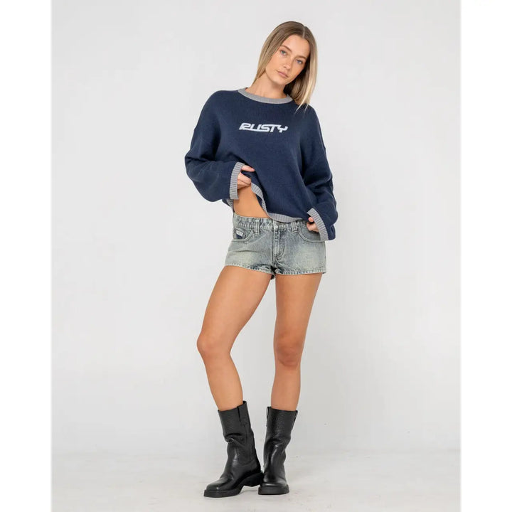 Rusty Rider Relaxed Crew Knit - Navy / XS