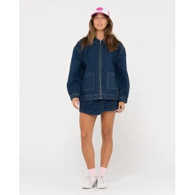 Rusty Ryley Oversized Zip Through Denim Jacket 