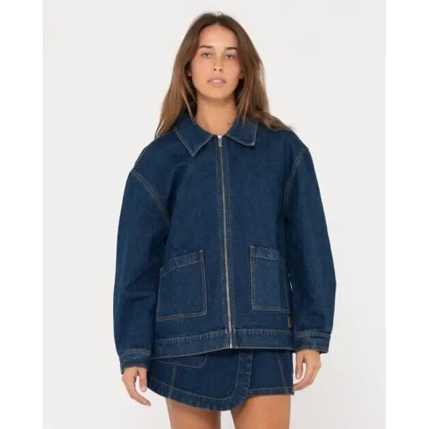 Rusty Ryley Oversized Zip Through Denim Jacket 