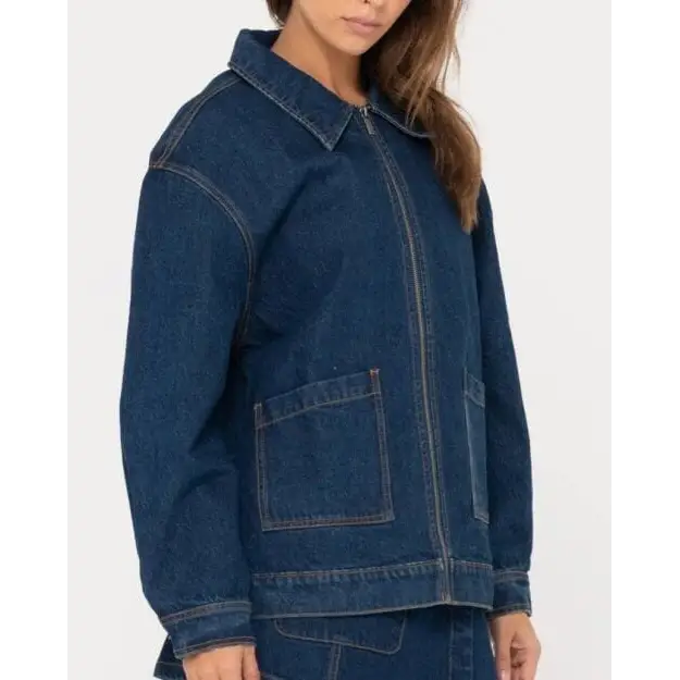 Rusty Ryley Oversized Zip Through Denim Jacket 