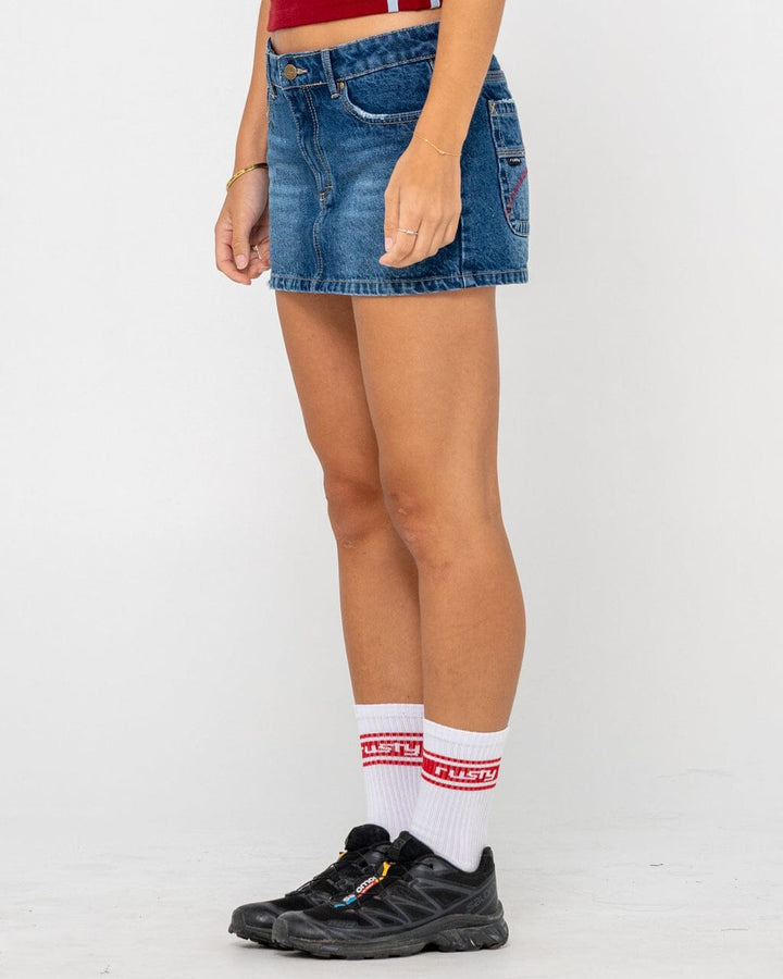 Rusty Shorty Low Rise Denim Micro Mini Skirt 