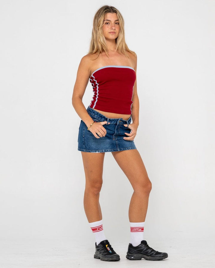 Rusty Shorty Low Rise Denim Micro Mini Skirt 