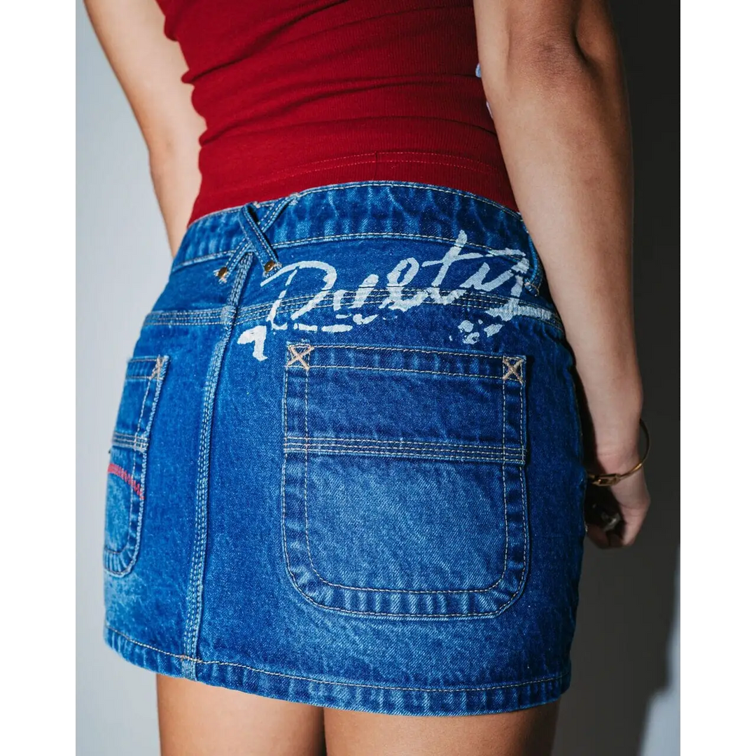 Rusty Shorty Low Rise Denim Micro Mini Skirt 