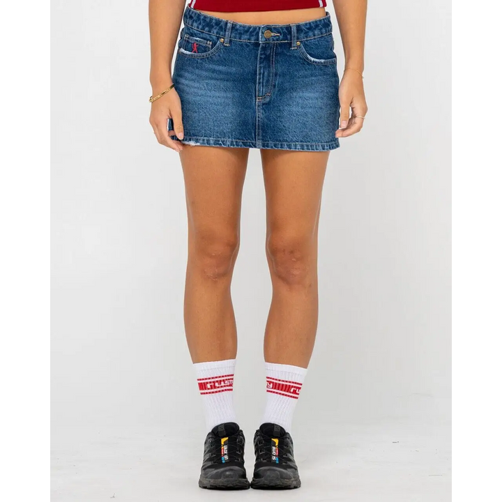 Rusty Shorty Low Rise Denim Micro Mini Skirt 