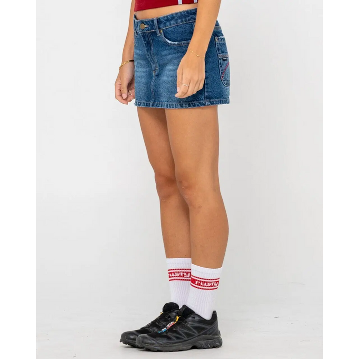Rusty Shorty Low Rise Denim Micro Mini Skirt 