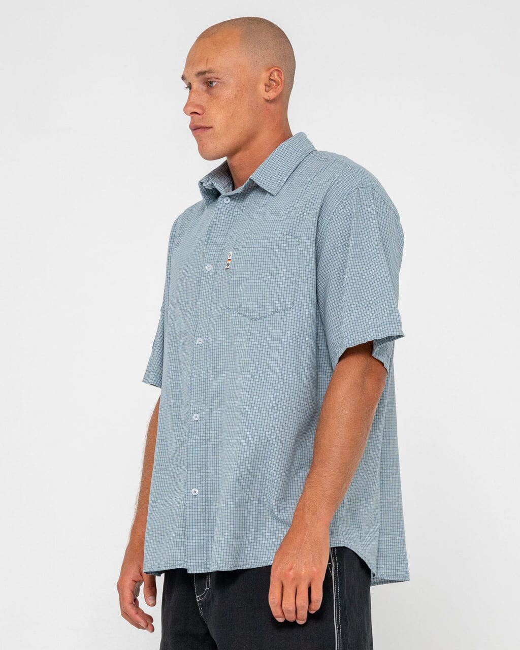Rusty Stasha Pocket Oversized Check Shirt China Blue S 