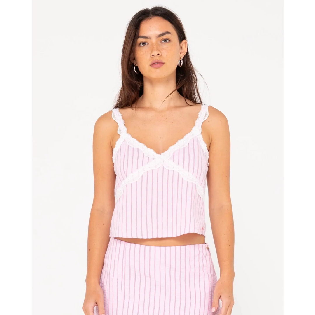 Rusty Stripy Girl Slim Fit Cami Rose Pink 14 