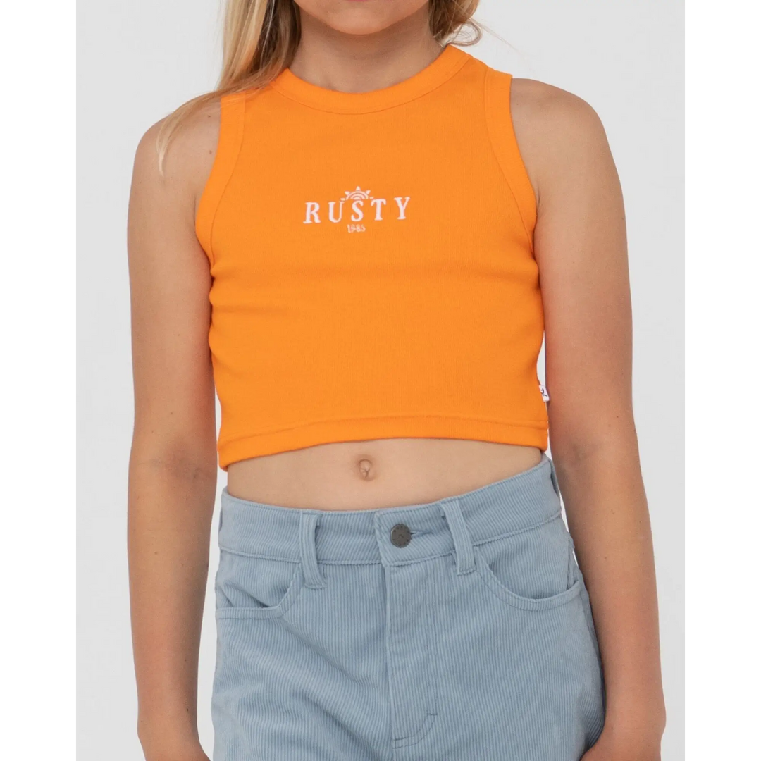Rusty Sunrise Graphic Youth Racer Tank 