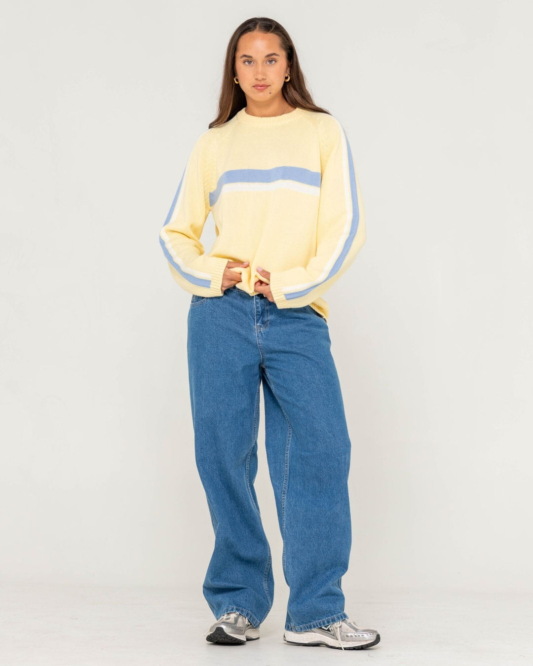 Rusty White Lines Crew Neck Knit 