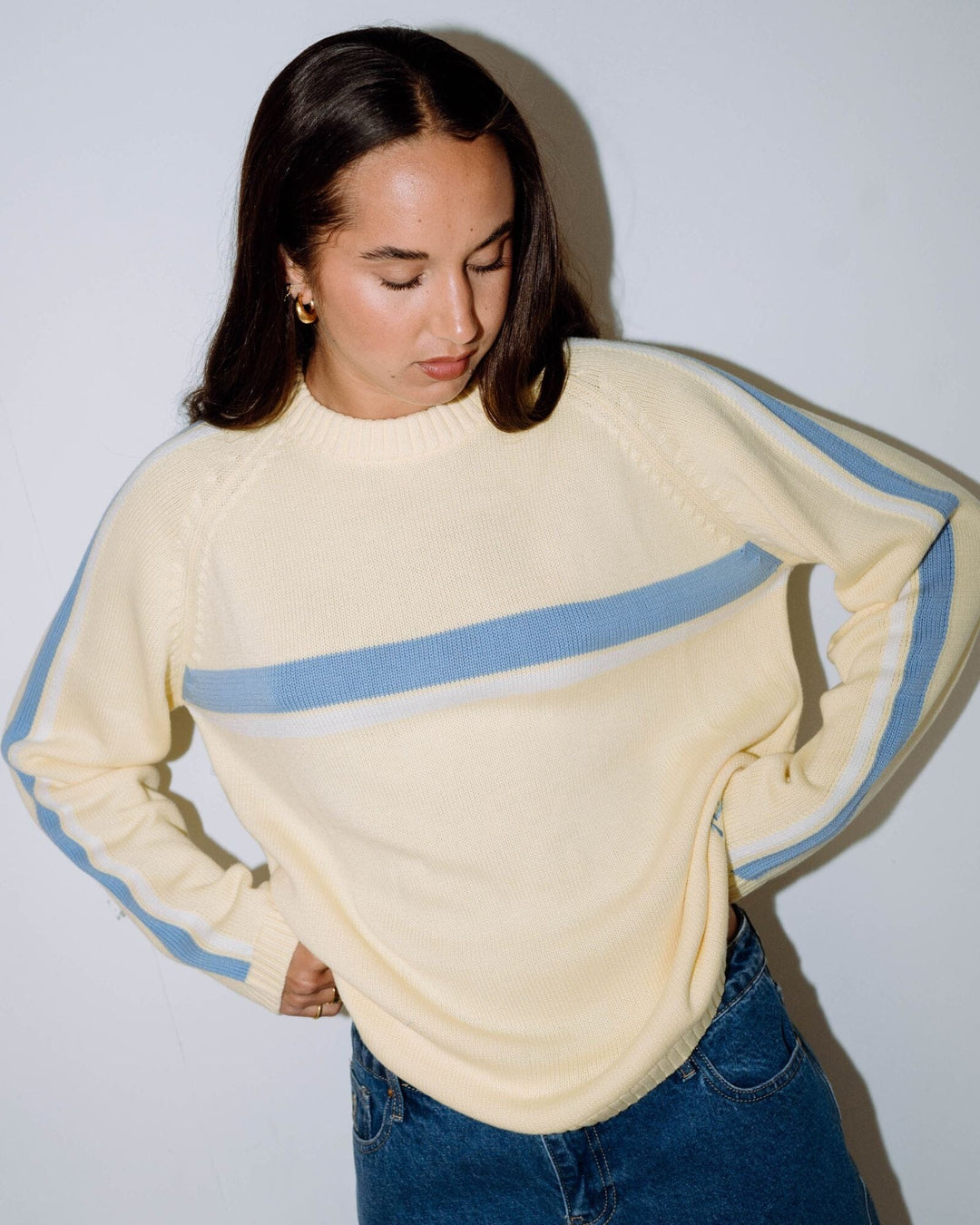 Rusty White Lines Crew Neck Knit 