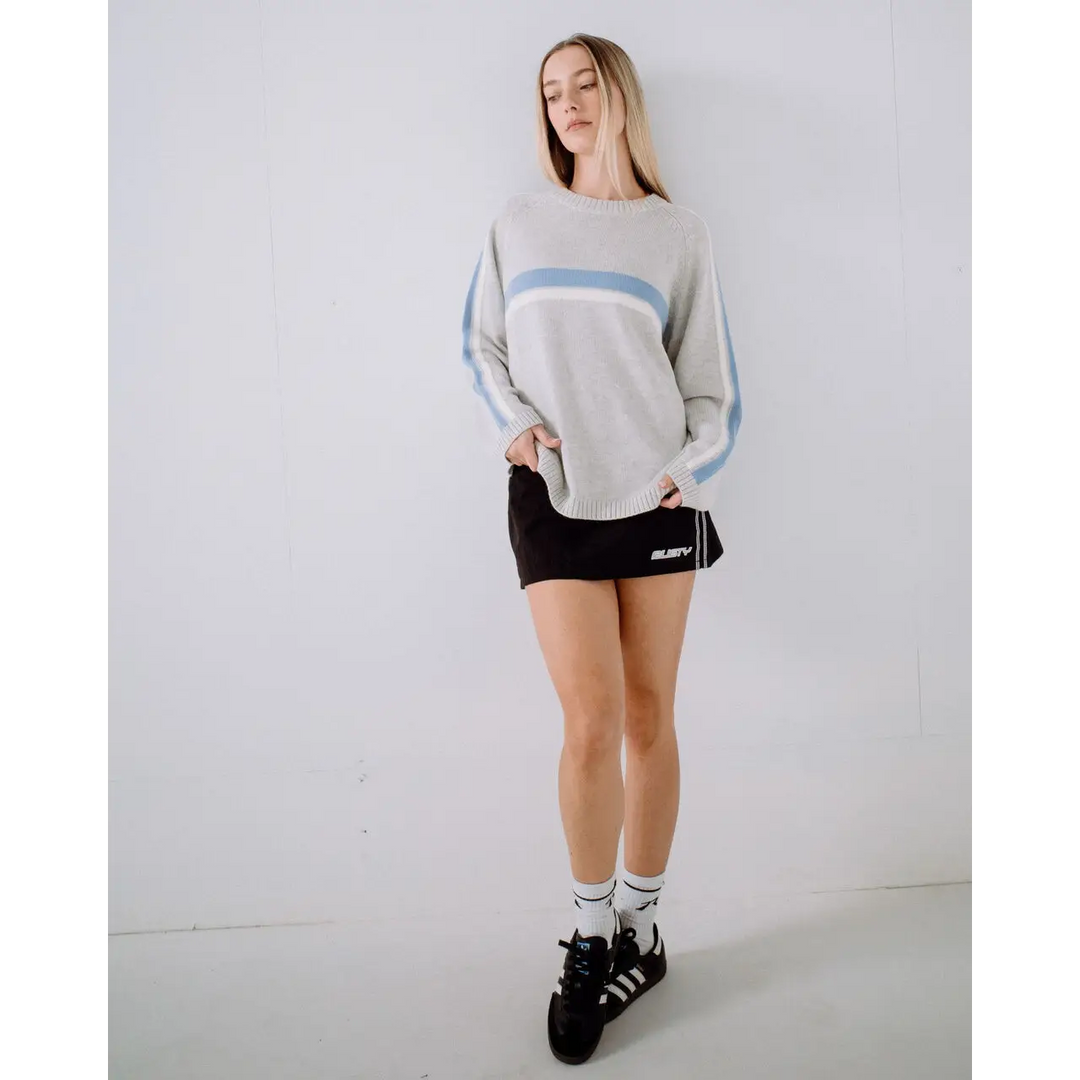 Rusty White Lines Long Sleeve Crew Neck Knit