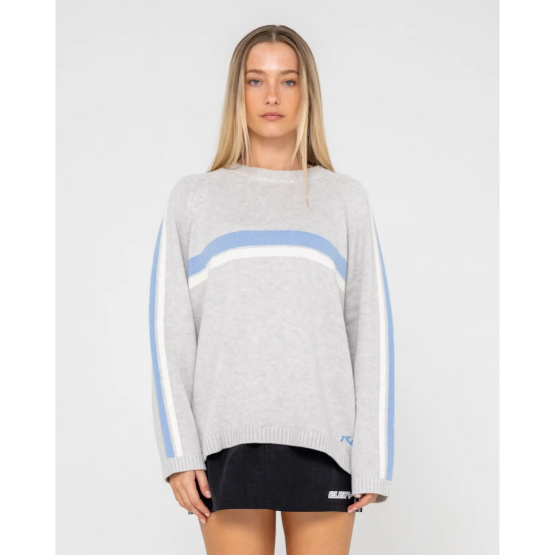 Rusty White Lines Long Sleeve Crew Neck Knit