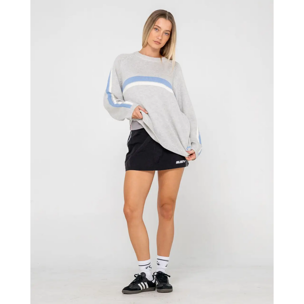 Rusty White Lines Long Sleeve Crew Neck Knit