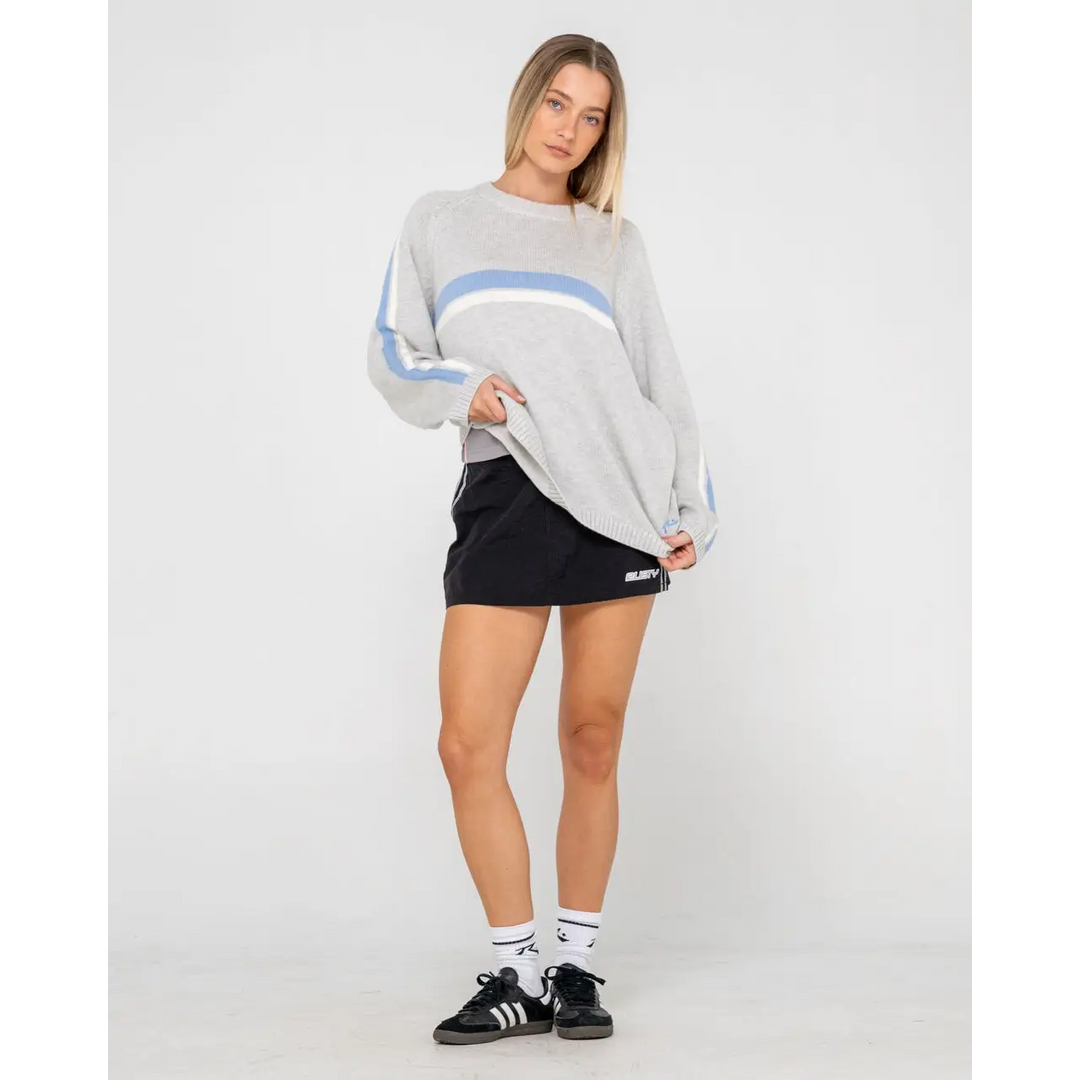 Rusty White Lines Long Sleeve Crew Neck Knit