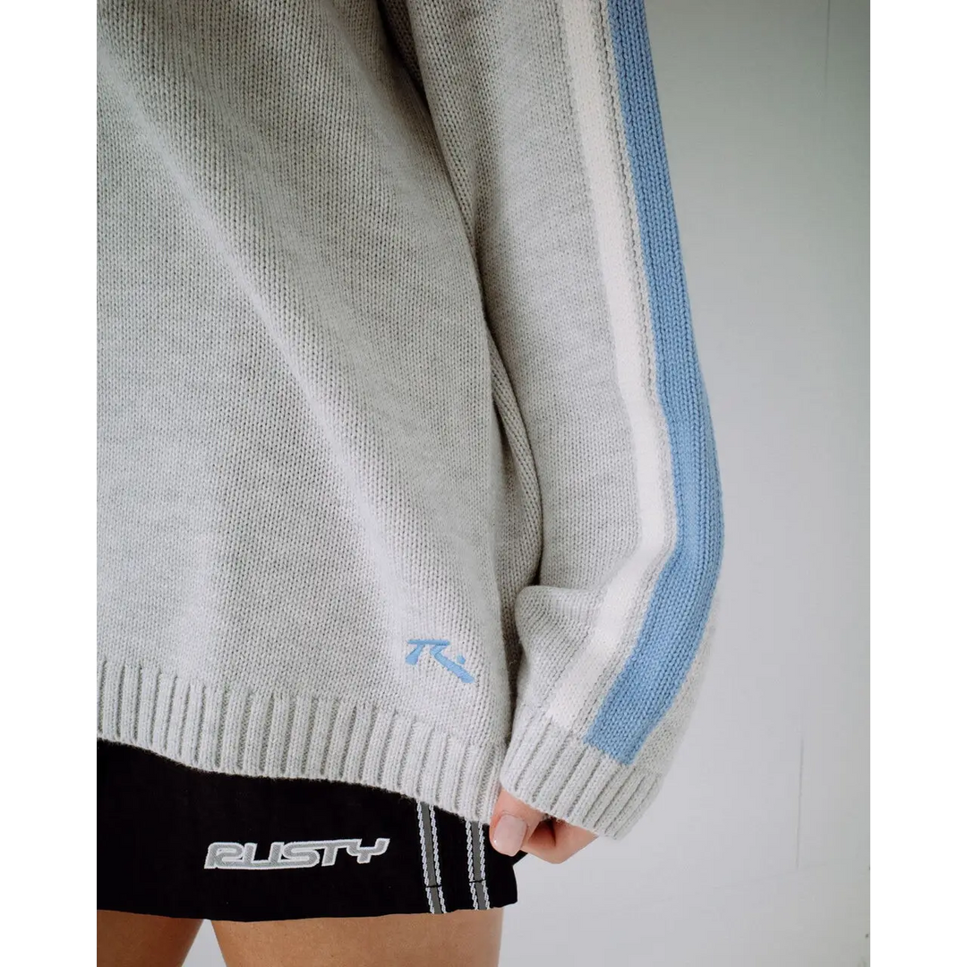 Rusty White Lines Long Sleeve Crew Neck Knit