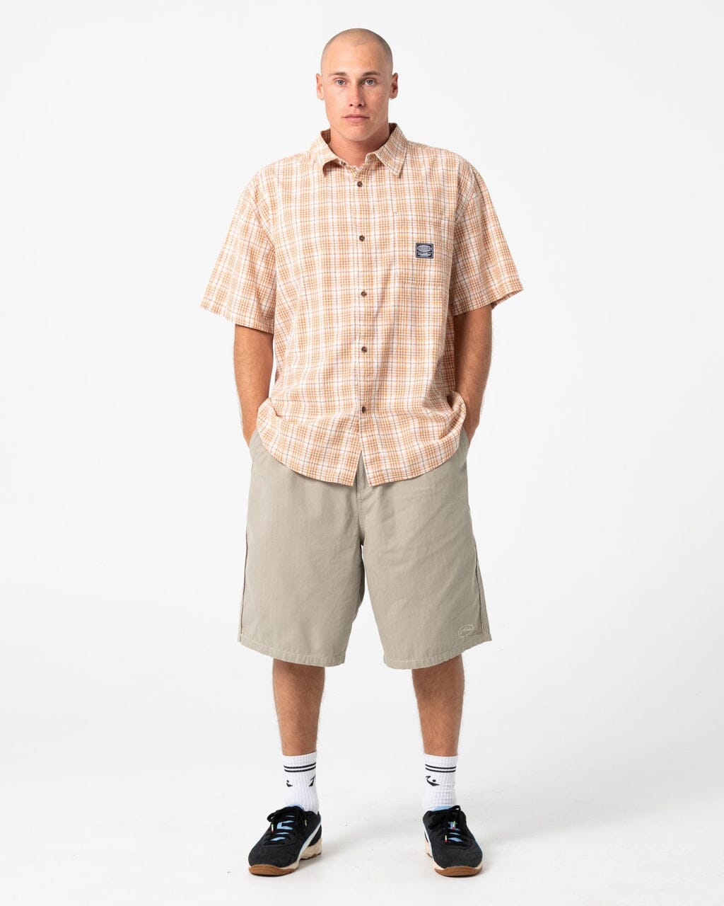 Rusty Worldwide Oversized Check Shirt Tobacco S 