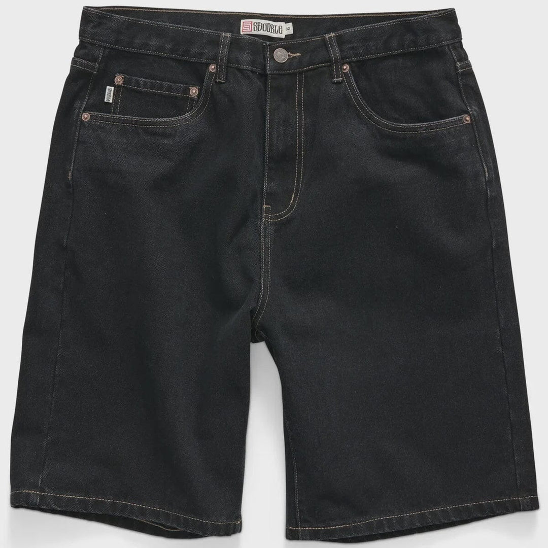 S Double Denim Standard Shorts - Black Rinse 