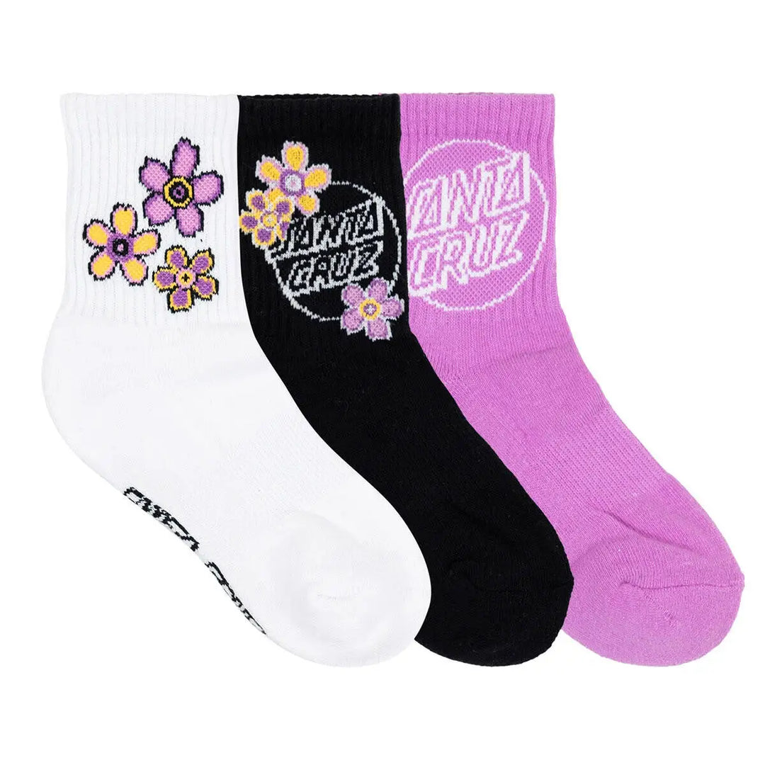 Santa Cruz Blooming Stack Mix Mid 3 Pack Socks - Black White Purple