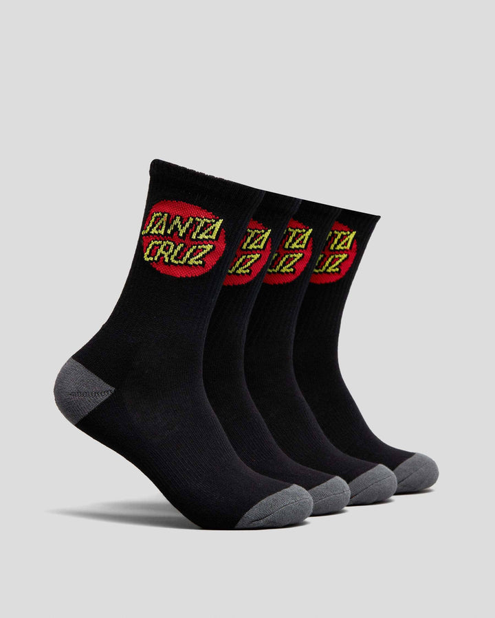 Santa Cruz Classic Dot Youth Crew 4-Pack Socks Black 