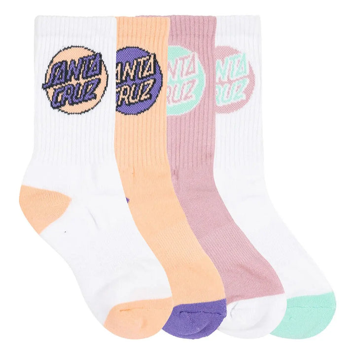 Santa Cruz Other Dot Youth Crew 4 Pack Socks - Pink White Orange