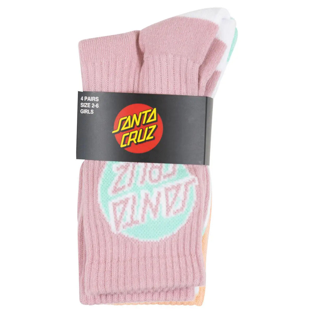 Santa Cruz Other Dot Youth Crew 4 Pack Socks - Pink White Orange