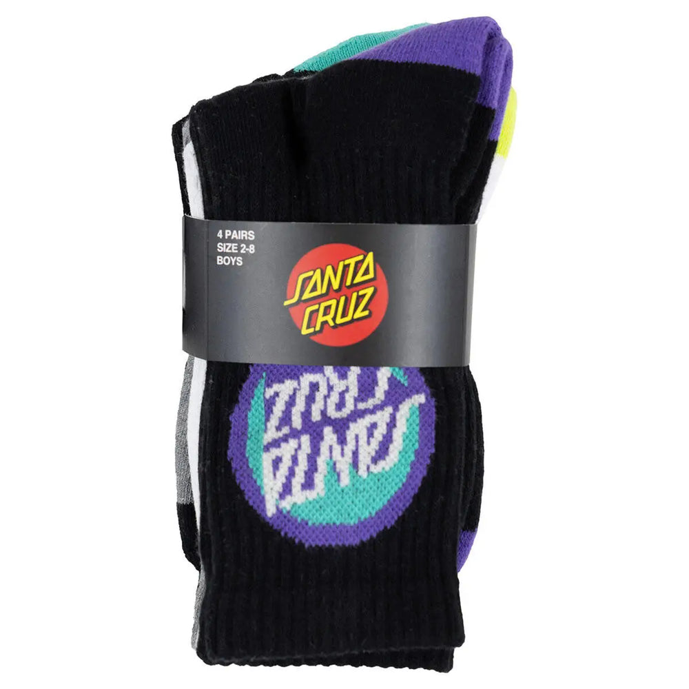 Santa Cruz Youth Bold Shadow Dot Crew 4 Pack Socks - Black / White / Marl