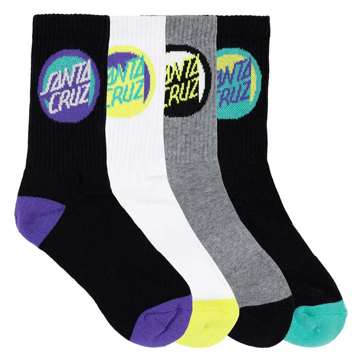 Santa Cruz Youth Bold Shadow Dot Crew 4 Pack Socks - Black / White / Marl