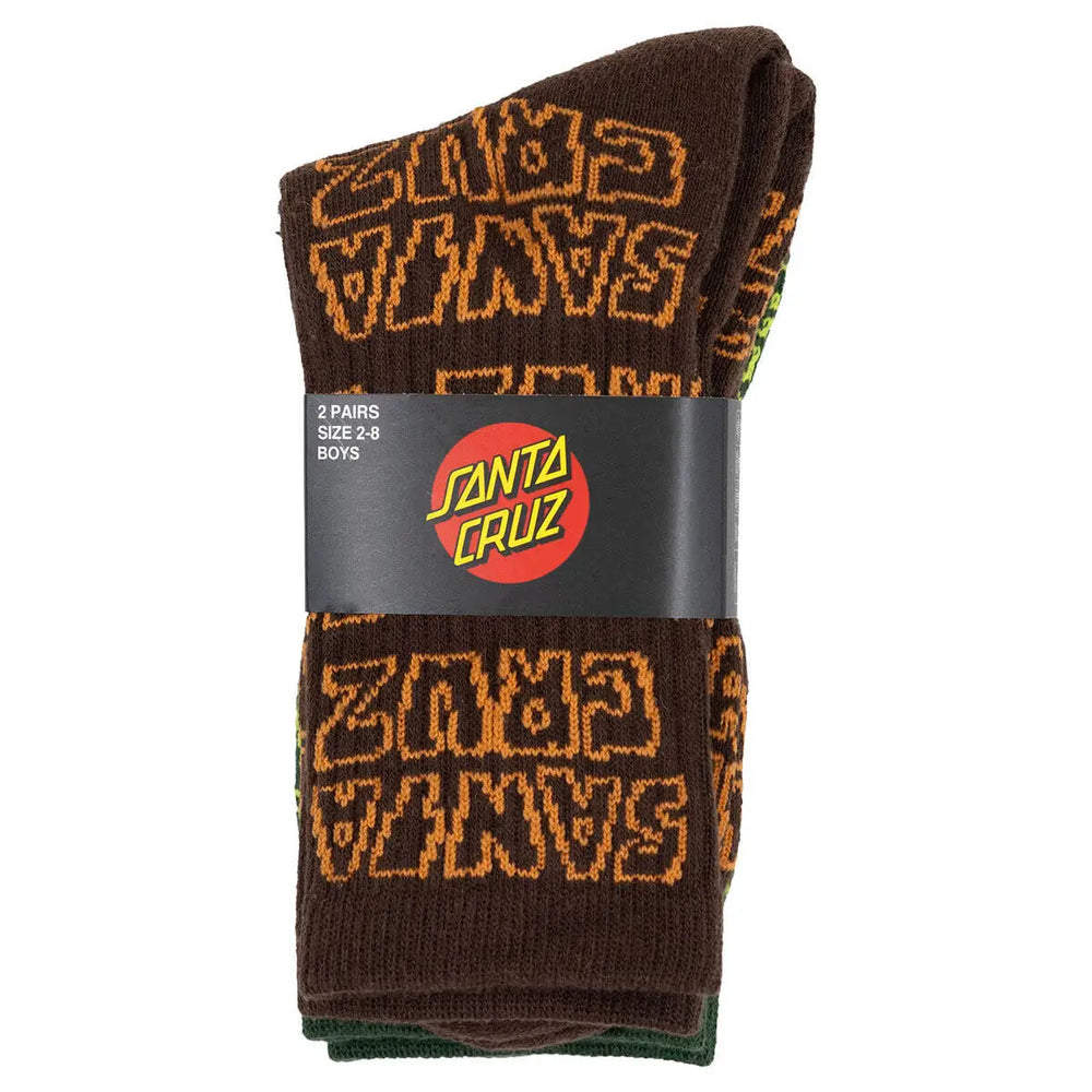Santa Cruz Youth Multi Cruz Stack Repeat 2 Pack Crew Socks - Brown / Dark Green