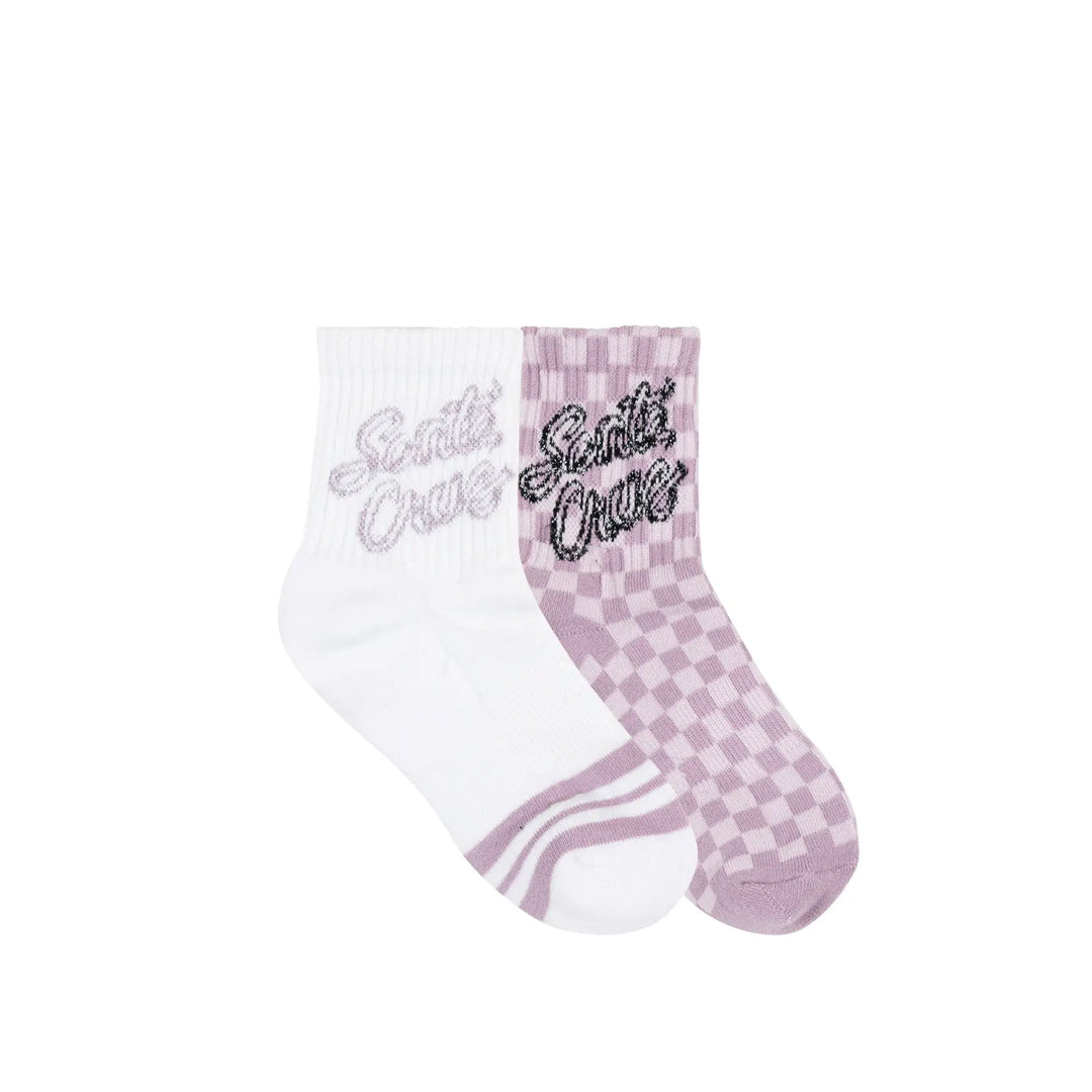 Santa Cruz Youth Ribbon Script Checkboard Mid 2 Pack Socks
