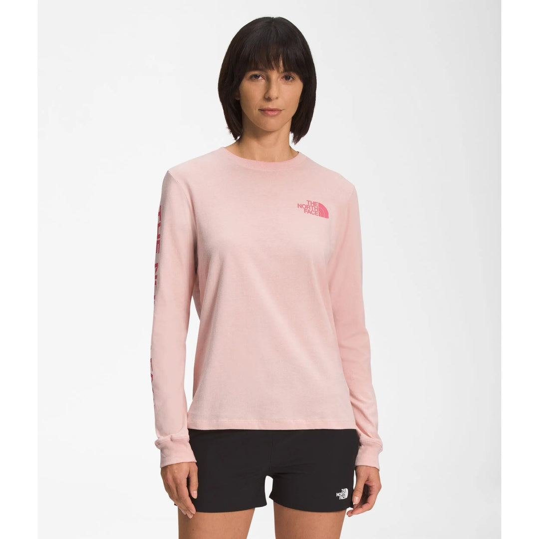 The North Face Sleeve Hit Graphic Womens Long Sleeve T-Shirt Pink Moss S 