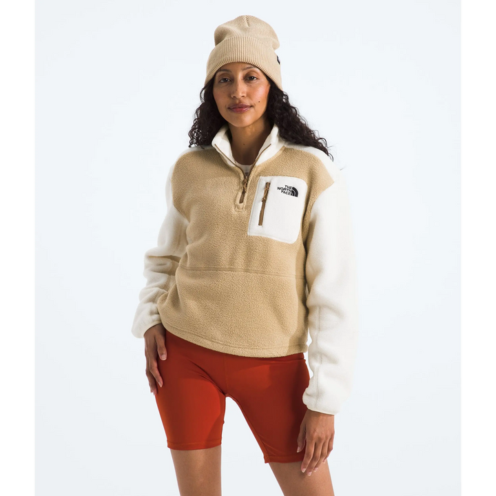The North Face Womens Yumiori ¼ Zip Fleece Khaki Stone-White Dune-Utility Brown S 