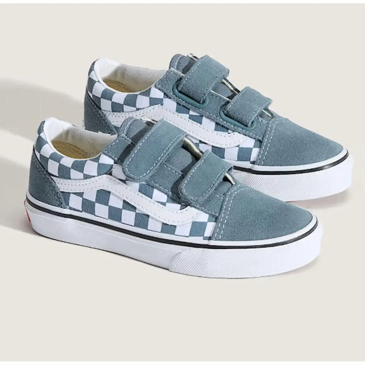 Vans Old Skool V Youth Shoes - Colour Theory Checkerboard Stormy Weather 