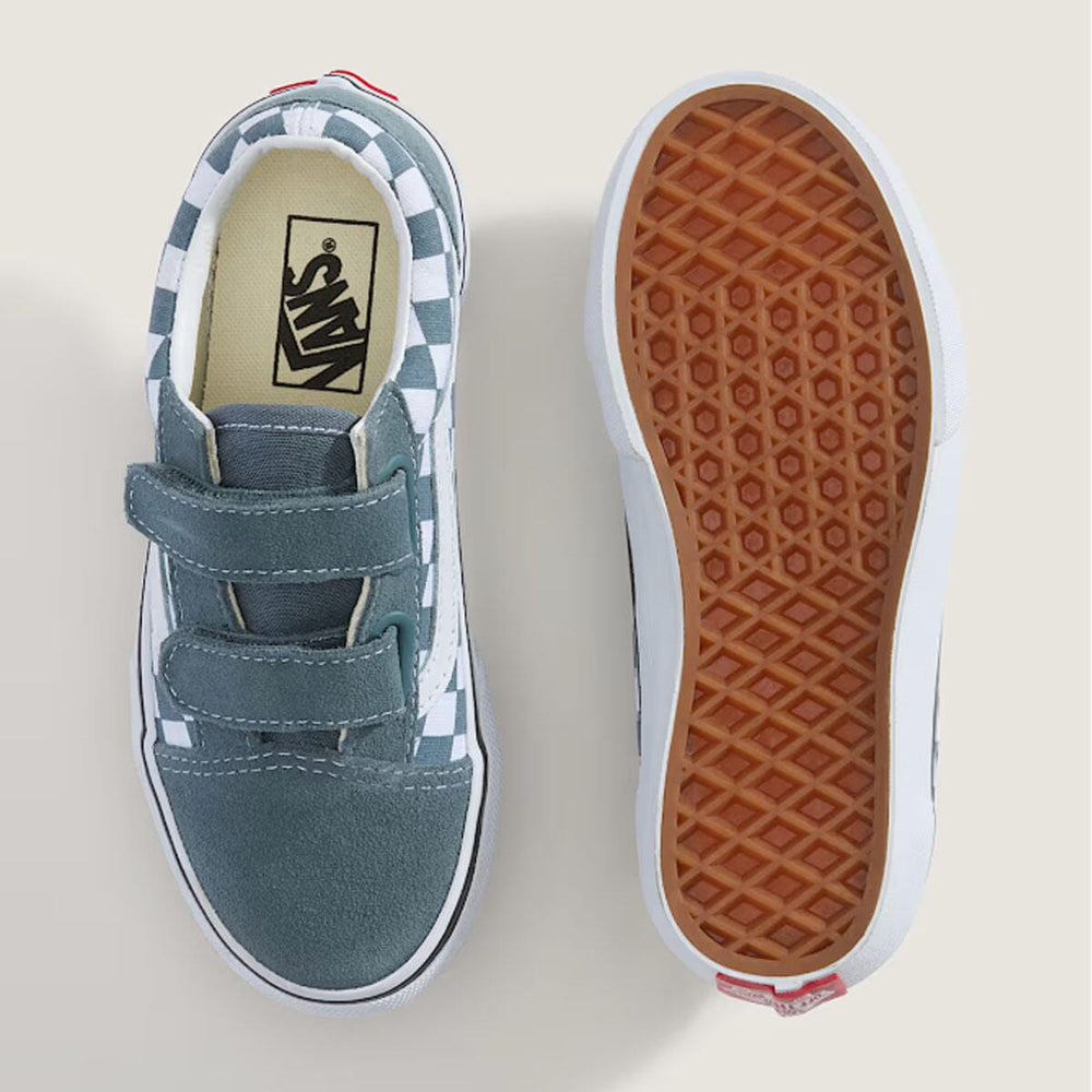 Vans Old Skool V Youth Shoes - Colour Theory Checkerboard Stormy Weather 