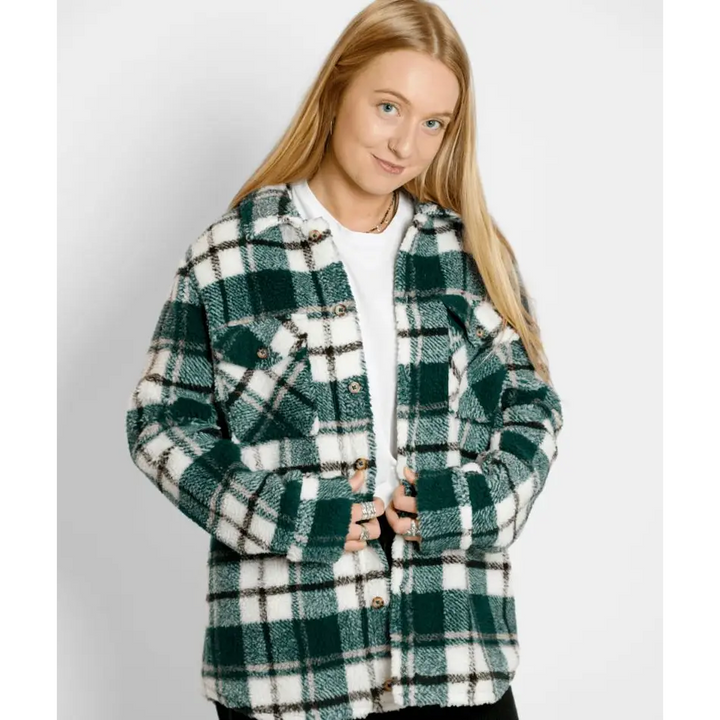 Volcom Silent Sherpa Plaid Jacket Dark Pine 14 