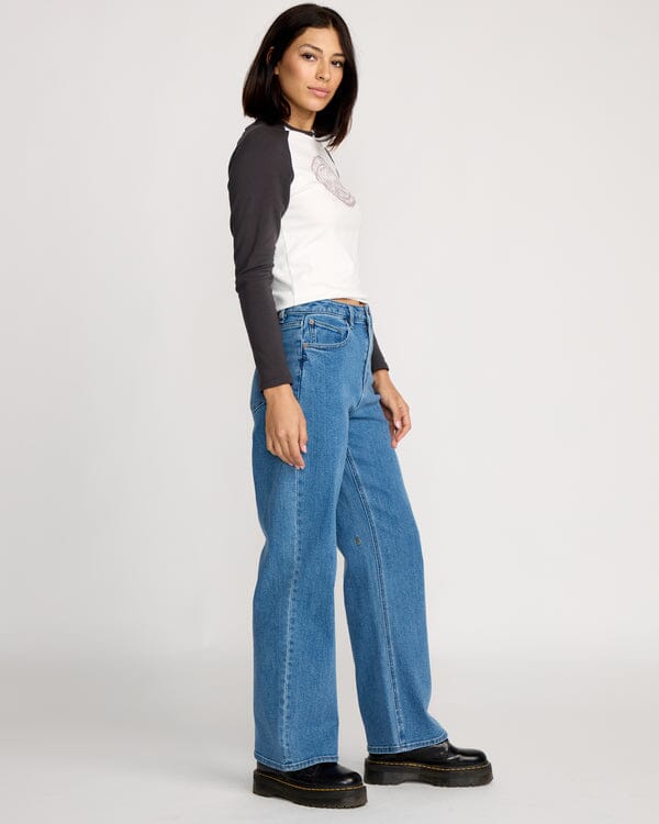 Volcom Stoned Boyfriend Hirise Jeans - Deep River Blues 