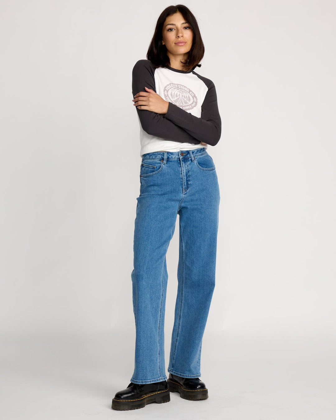 Volcom Stoned Boyfriend Hirise Jeans - Deep River Blues 