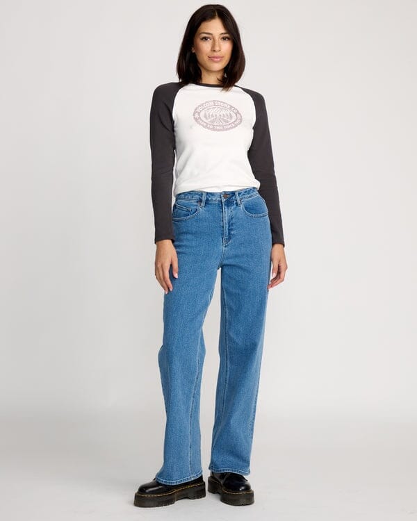 Volcom Stoned Boyfriend Hirise Jeans - Deep River Blues 