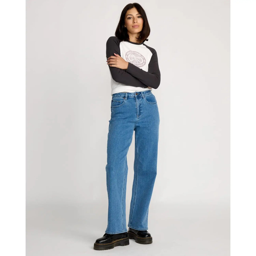 Volcom Stoned Boyfriend Hirise Jeans - Deep River Blues 