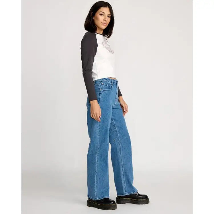 Volcom Stoned Boyfriend Hirise Jeans - Deep River Blues 